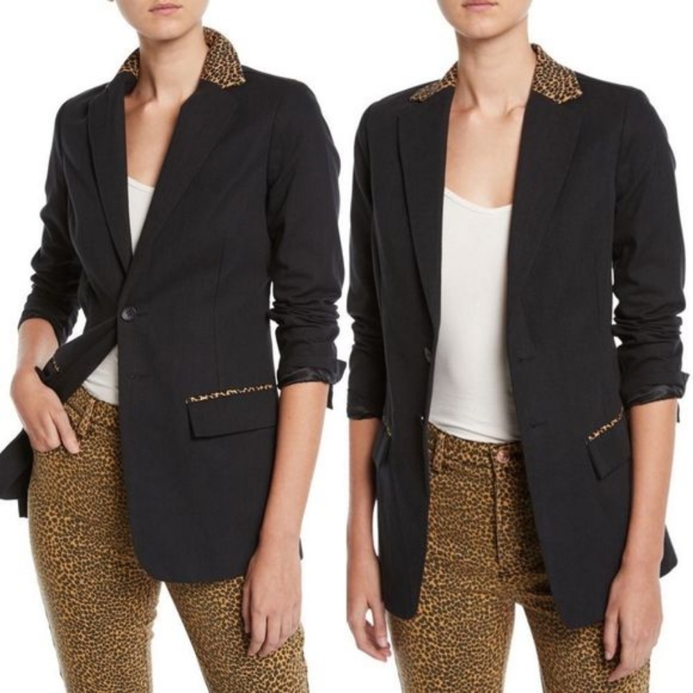 NEW! Current/Elliott The Calla Blazer Leopard Trim Cotton Wool Size 2